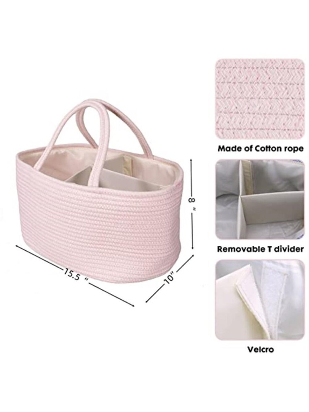 Large Baby Diaper Caddy Organizer for Girl Boy Rope Nursery Storage Bin Basket - Picture 3 of 7